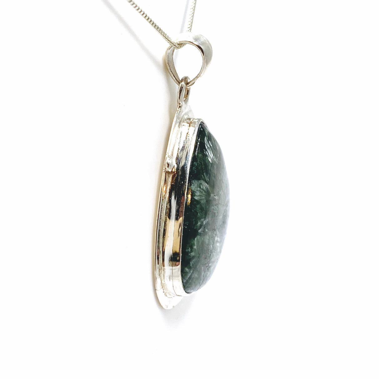 Seraphinite Teardrop Cabochon Pendant in a Decorative Setting KPGJ4844