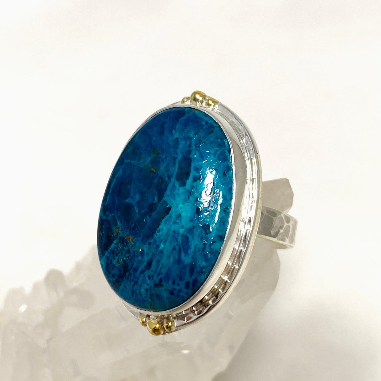 Shattuckite Oval Ring with Brass Accents Size 9 KRGJ3227 - Nature's Magick