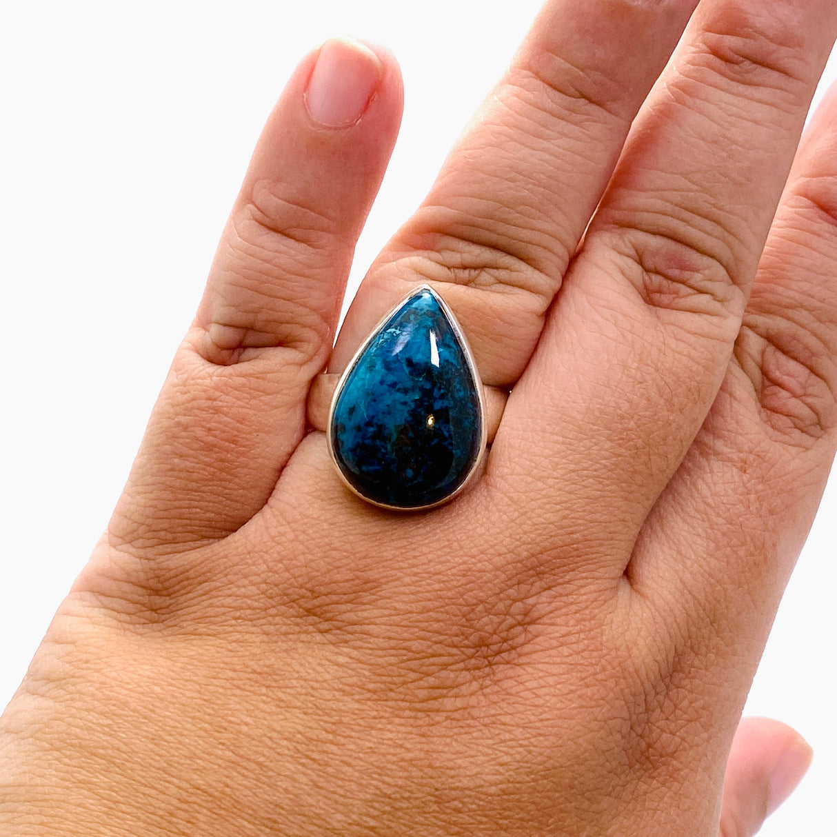 Shattuckite Teardrop Cabochon Ring Size 12 PRGJ855
