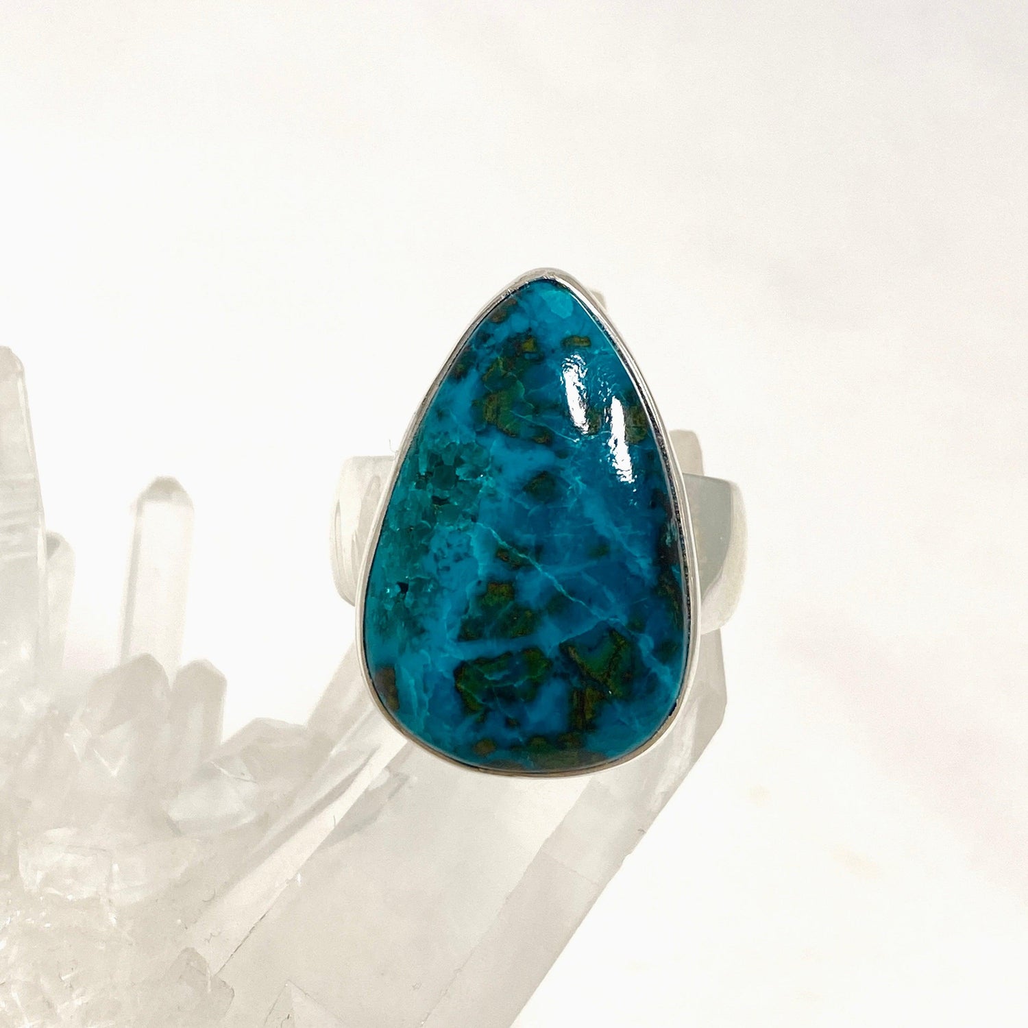 Shattuckite with Dioptase and Chrysocolla Teardrop Ring Size 10 KRGJ3224 - Nature's Magick