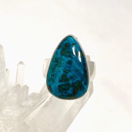 Shattuckite with Dioptase and Chrysocolla Teardrop Ring Size 10 KRGJ3224 - Nature's Magick