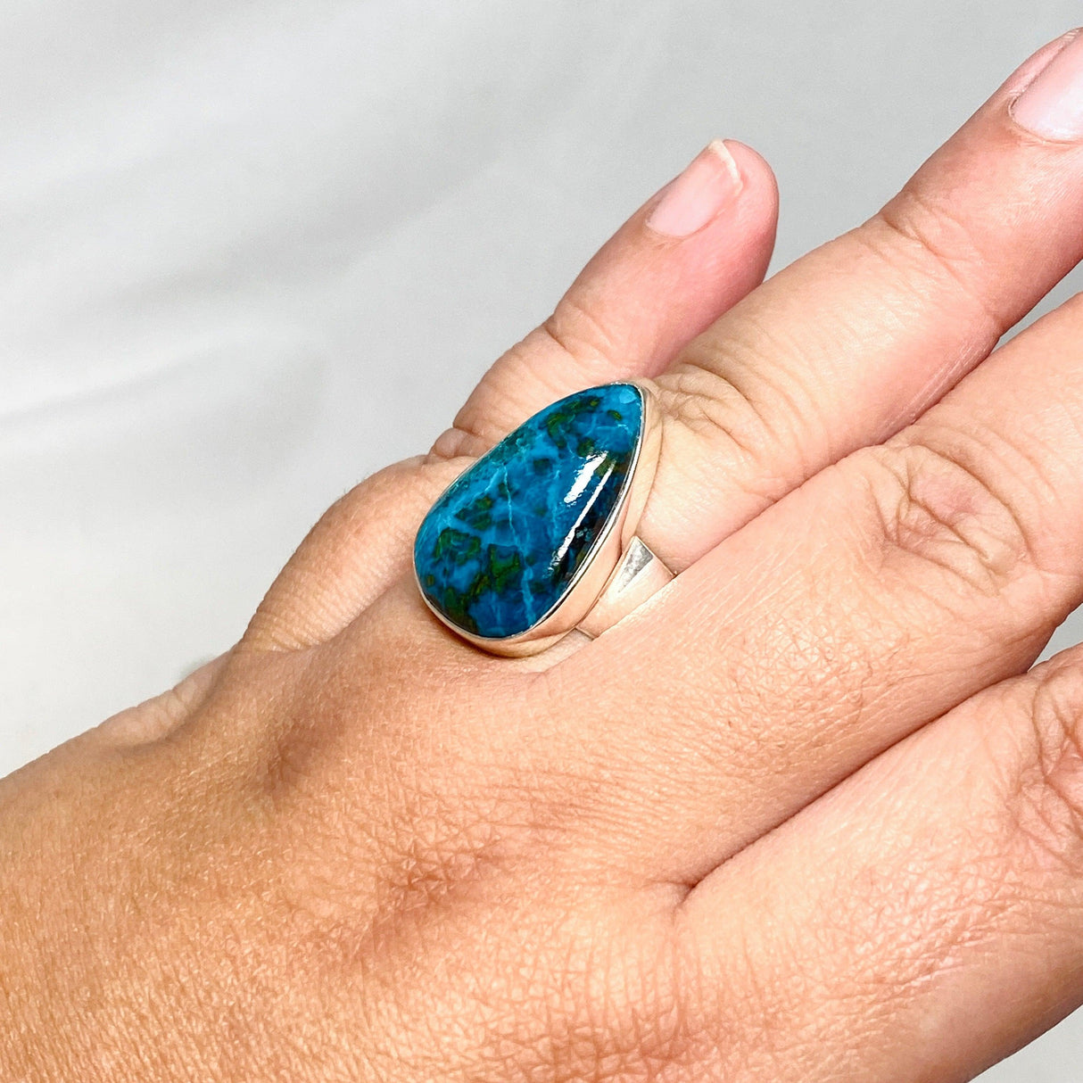 Shattuckite with Dioptase and Chrysocolla Teardrop Ring Size 10 KRGJ3224 - Nature's Magick