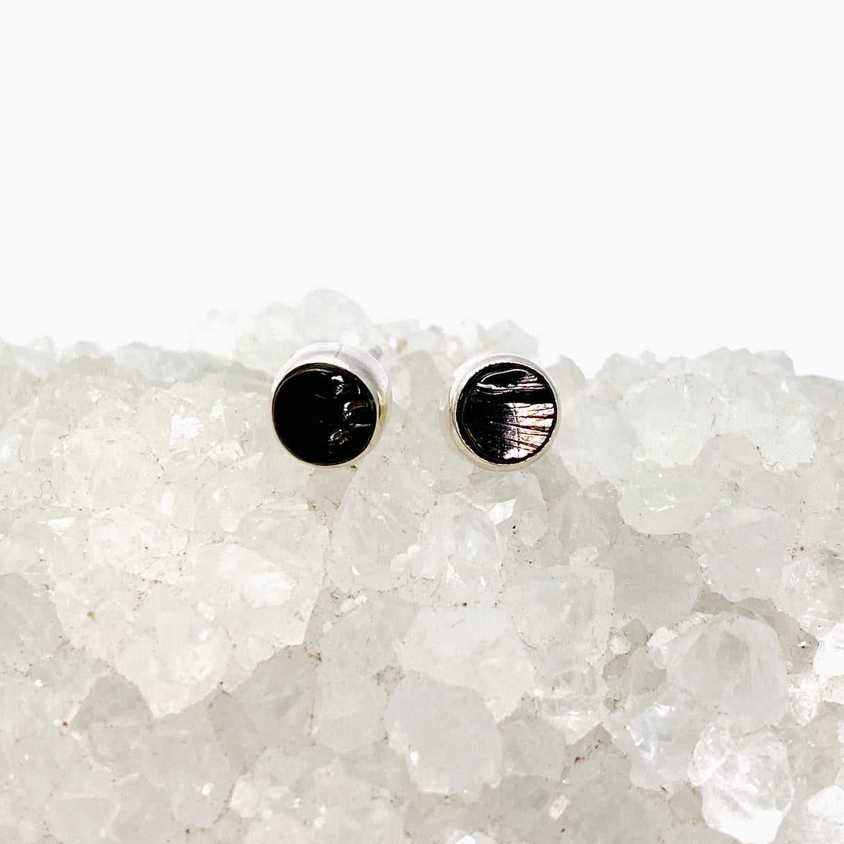 Shungite Round Raw Stud Earrings 7mm PSE034