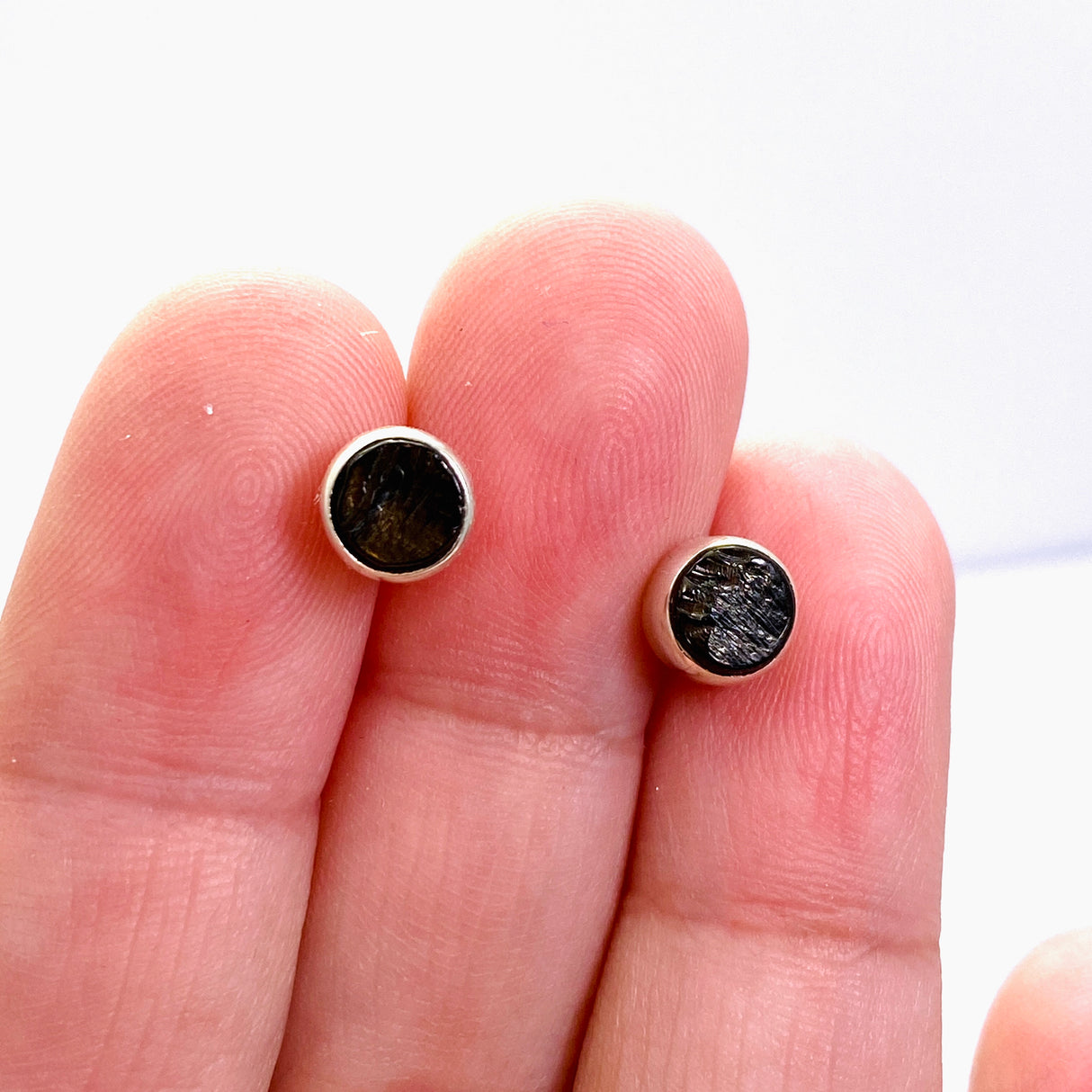 Shungite Round Raw Stud Earrings 7mm PSE034