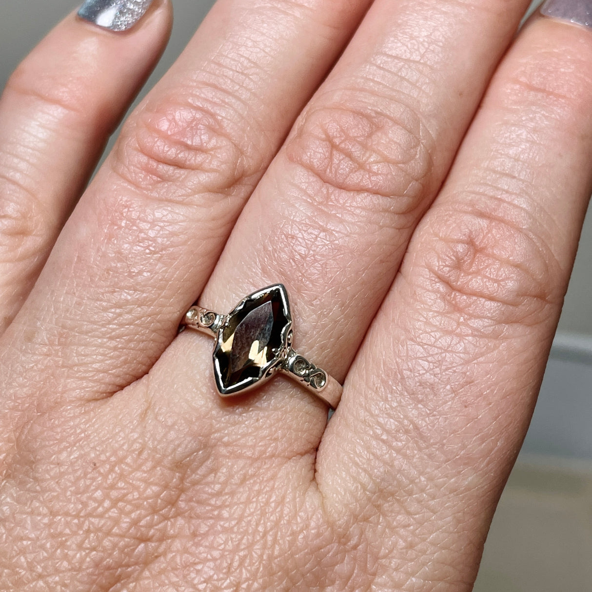 Smokey Quartz Faceted Marquise Ring in a Decorative Setting R3726