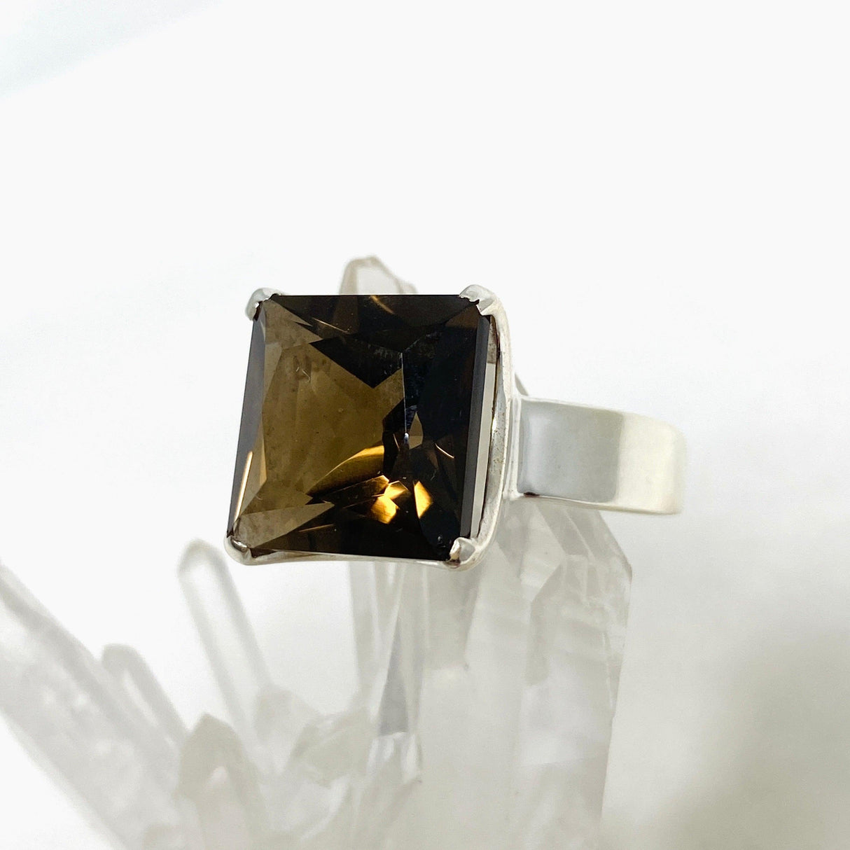 Smokey Quartz Faceted Square Ring Size 11 PRGJ423 - Nature's Magick