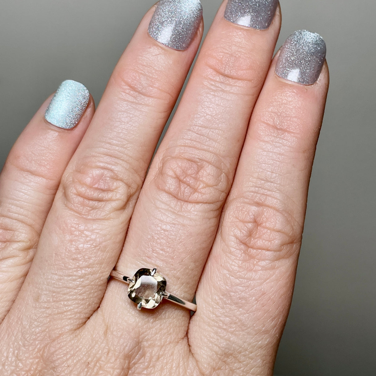 Smokey Quartz Faceted Square Solitare Ring R4806