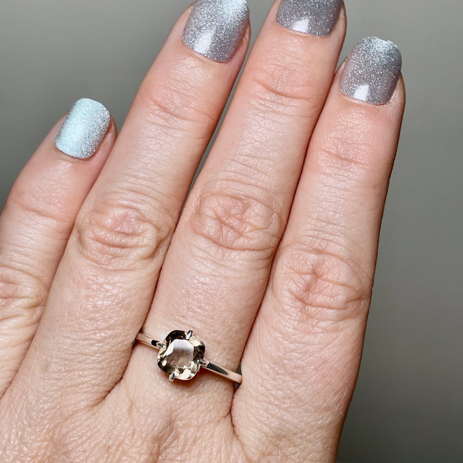 Smokey Quartz Faceted Square Solitare Ring R4806