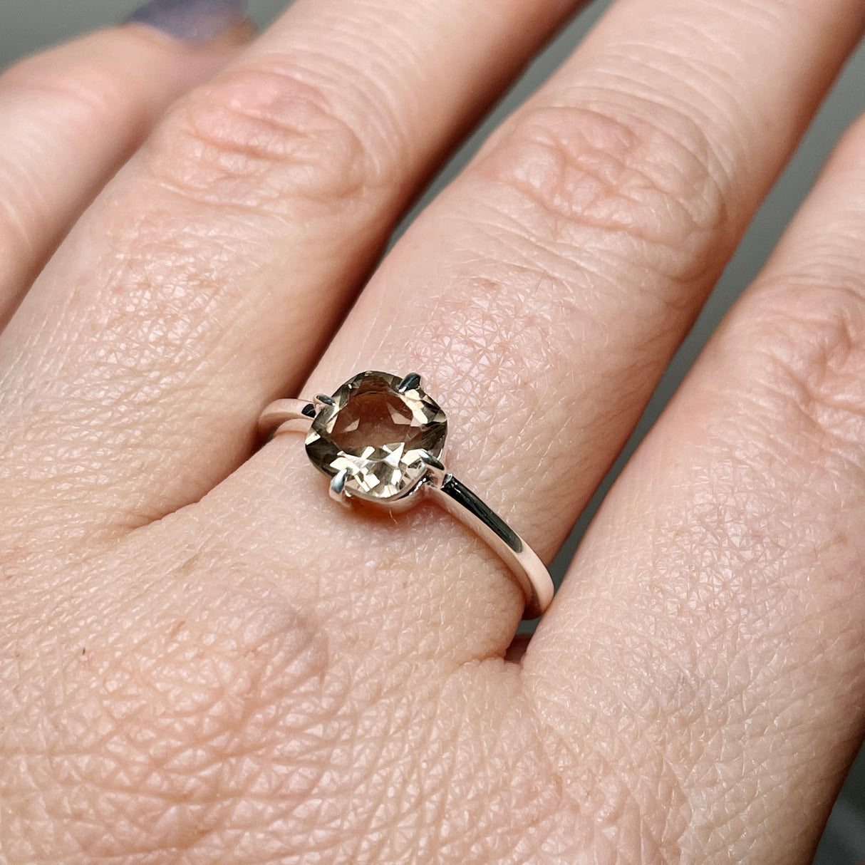 Smokey Quartz Faceted Square Solitare Ring R4806