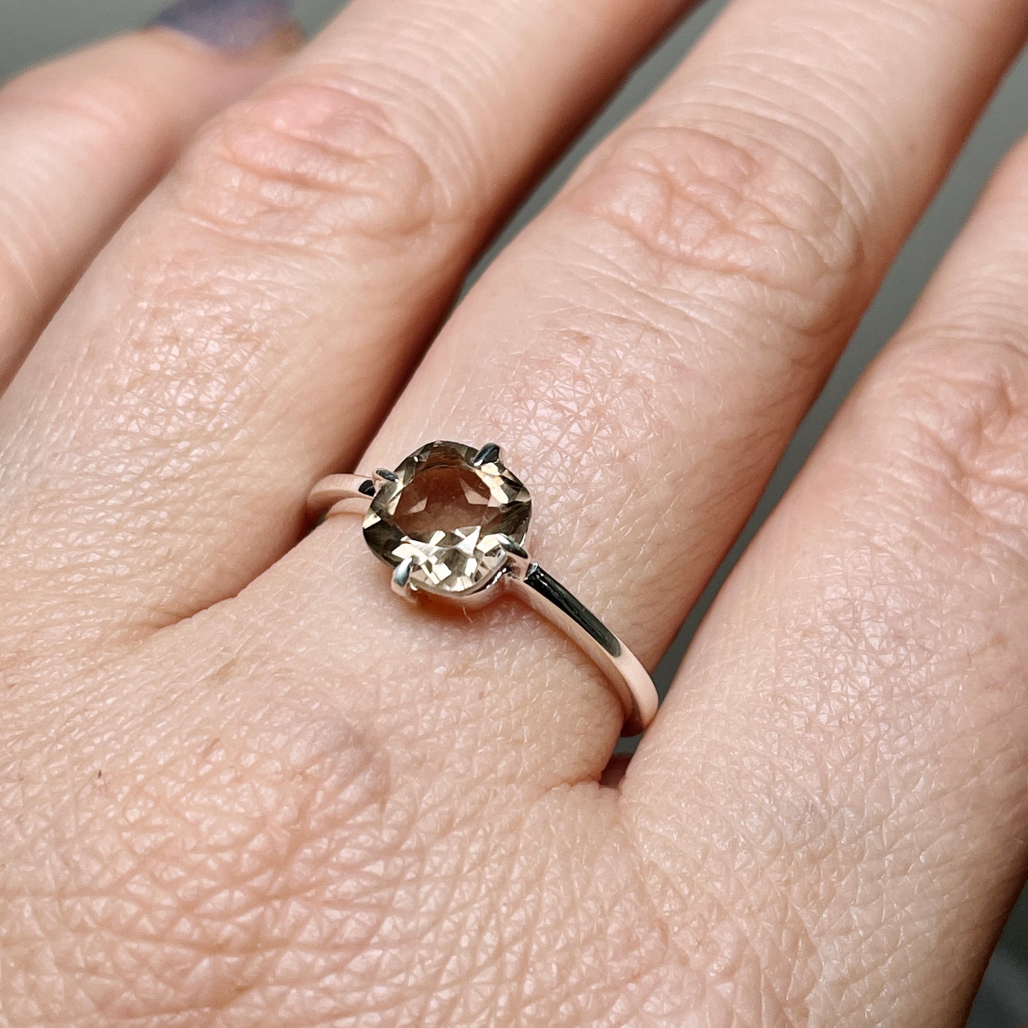 Smokey Quartz Faceted Square Solitare Ring R4806