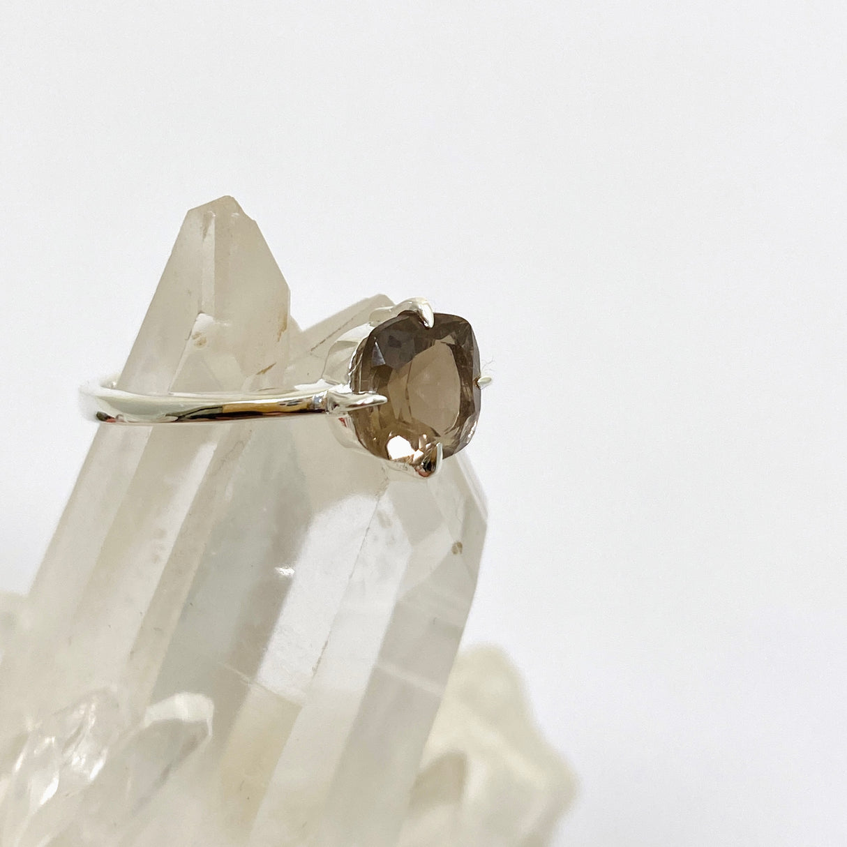 Smokey Quartz Faceted Square Solitare Ring R4806
