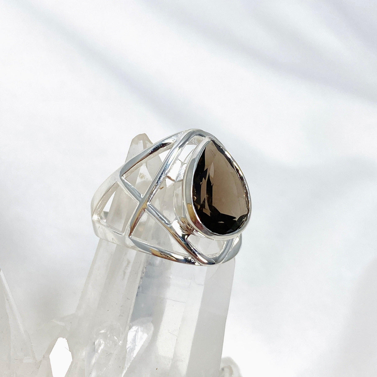 Smokey Quartz Faceted Teardrop Ring in a Decorative Setting R3686 - Nature's Magick