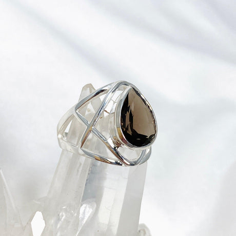 Smokey Quartz Faceted Teardrop Ring in a Decorative Setting R3686 - Nature's Magick