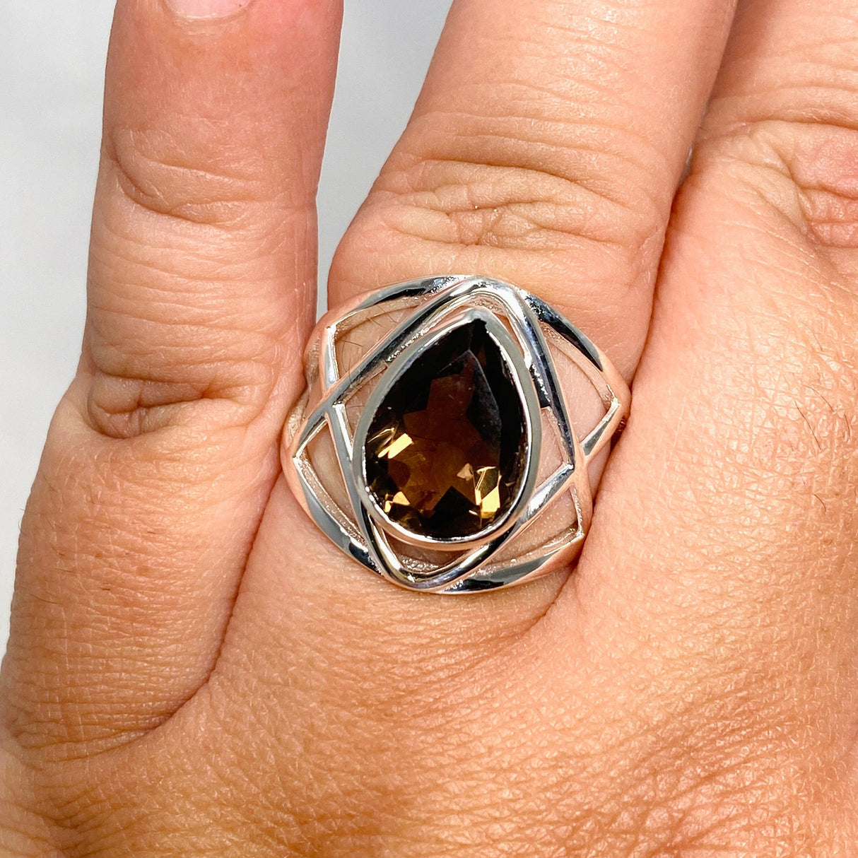 Smokey Quartz Faceted Teardrop Ring in a Decorative Setting R3686 - Nature's Magick