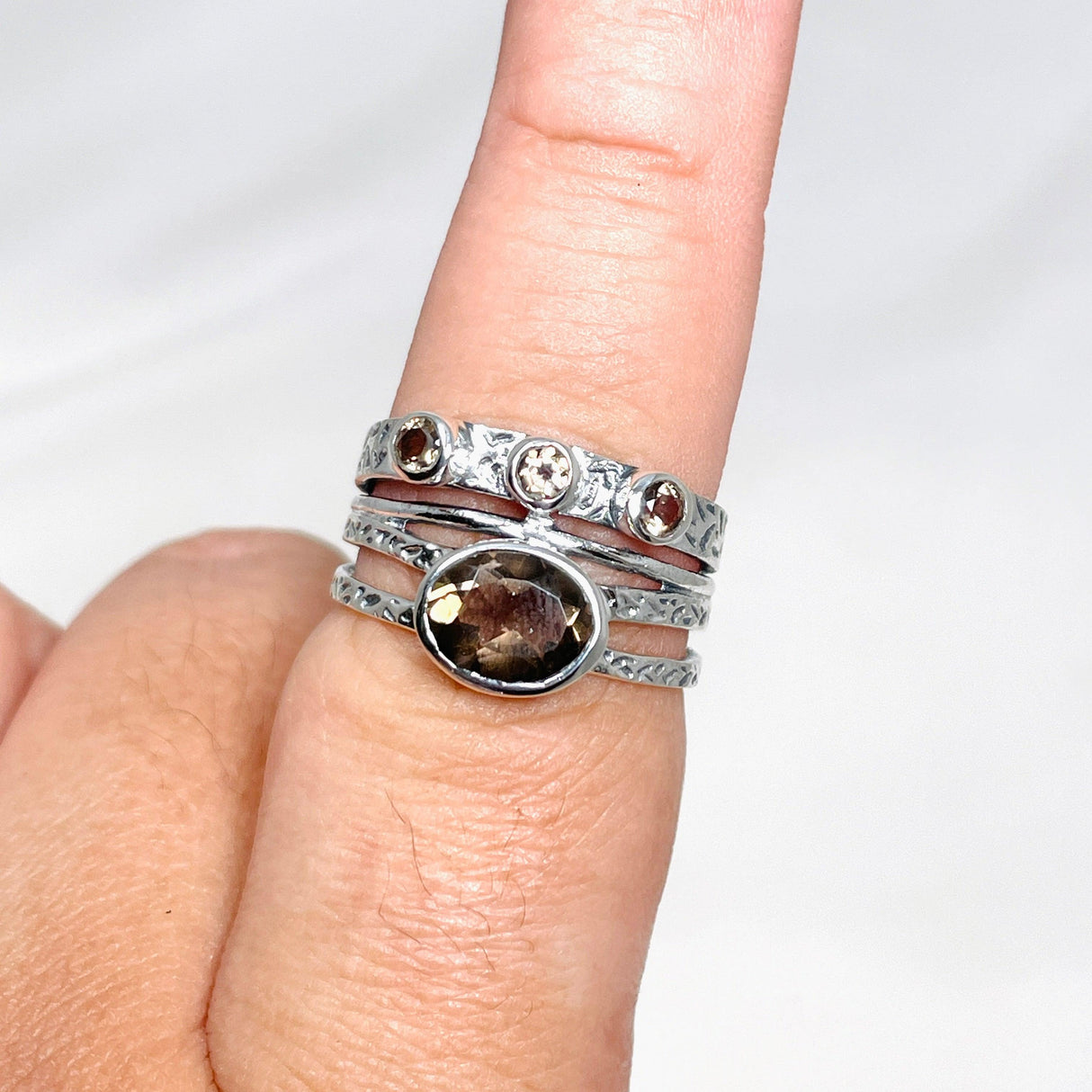 Smokey Quartz Multi-stone Faceted Gemstone Ring R3783 - Nature's Magick