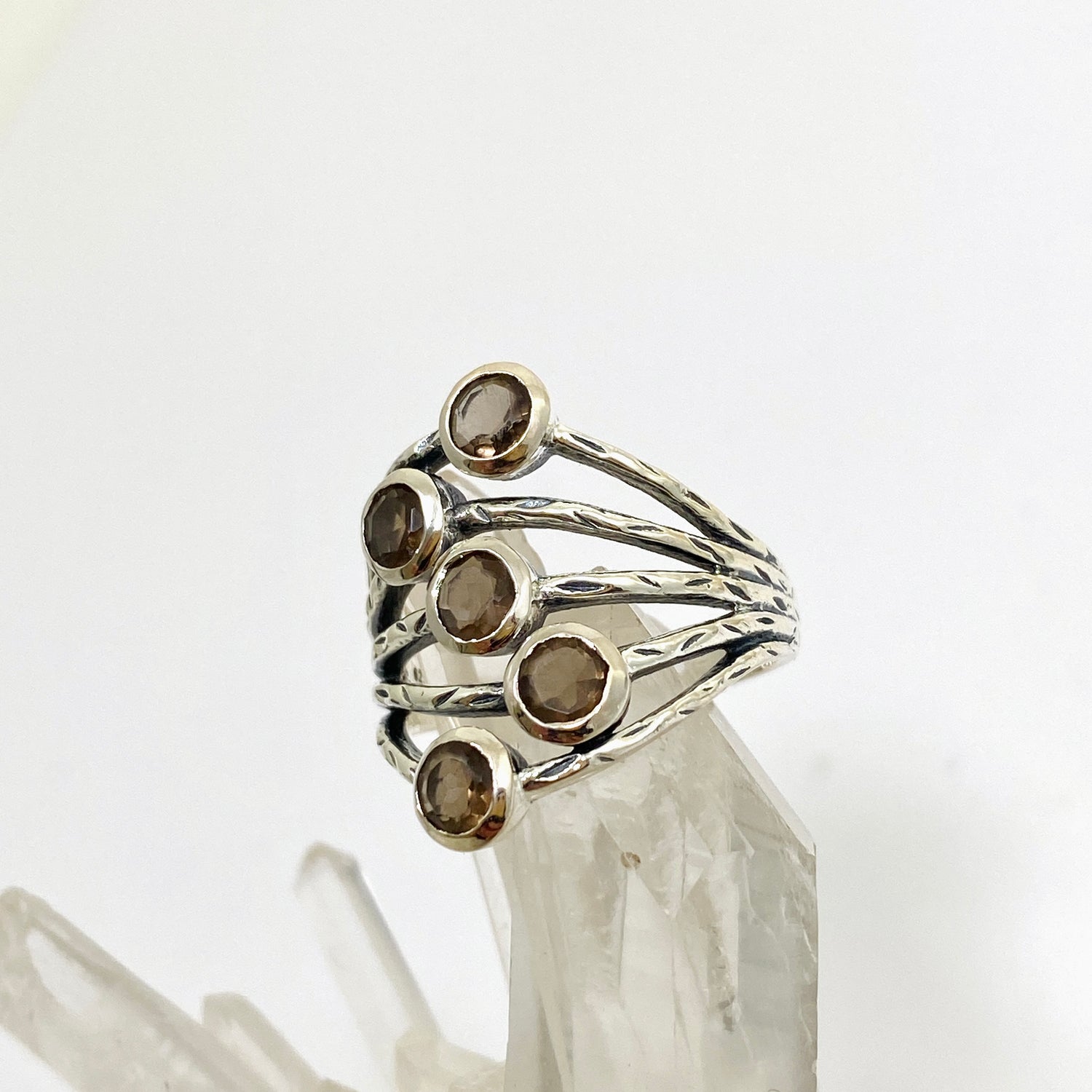 Smokey Quartz Multi-stone Faceted Gemstone Ring R3875