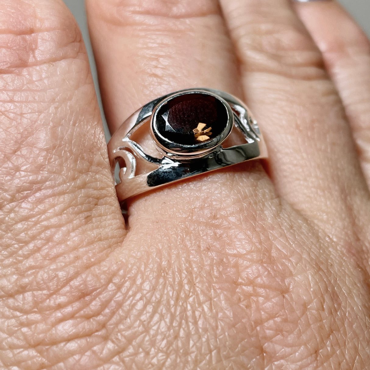 Smokey Quartz Oval Faceted Boho Decorative Ring R3820