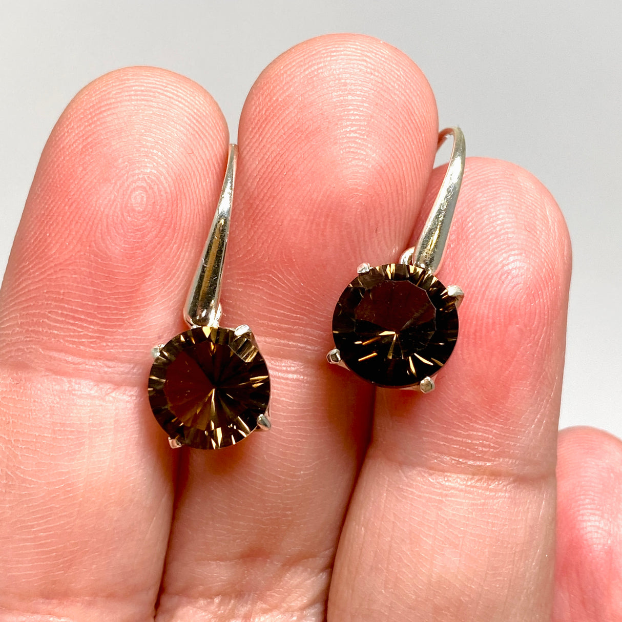 Smokey Quartz Round Faceted Earrings PEGJ413
