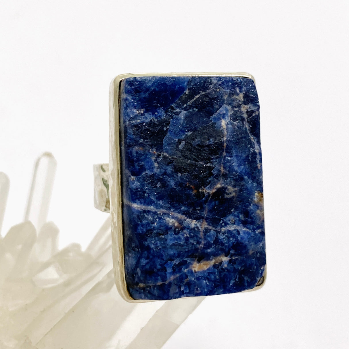 Sodalite Rectangular Raw Ring in a Hammered Setting Size 11 KRGJ3362