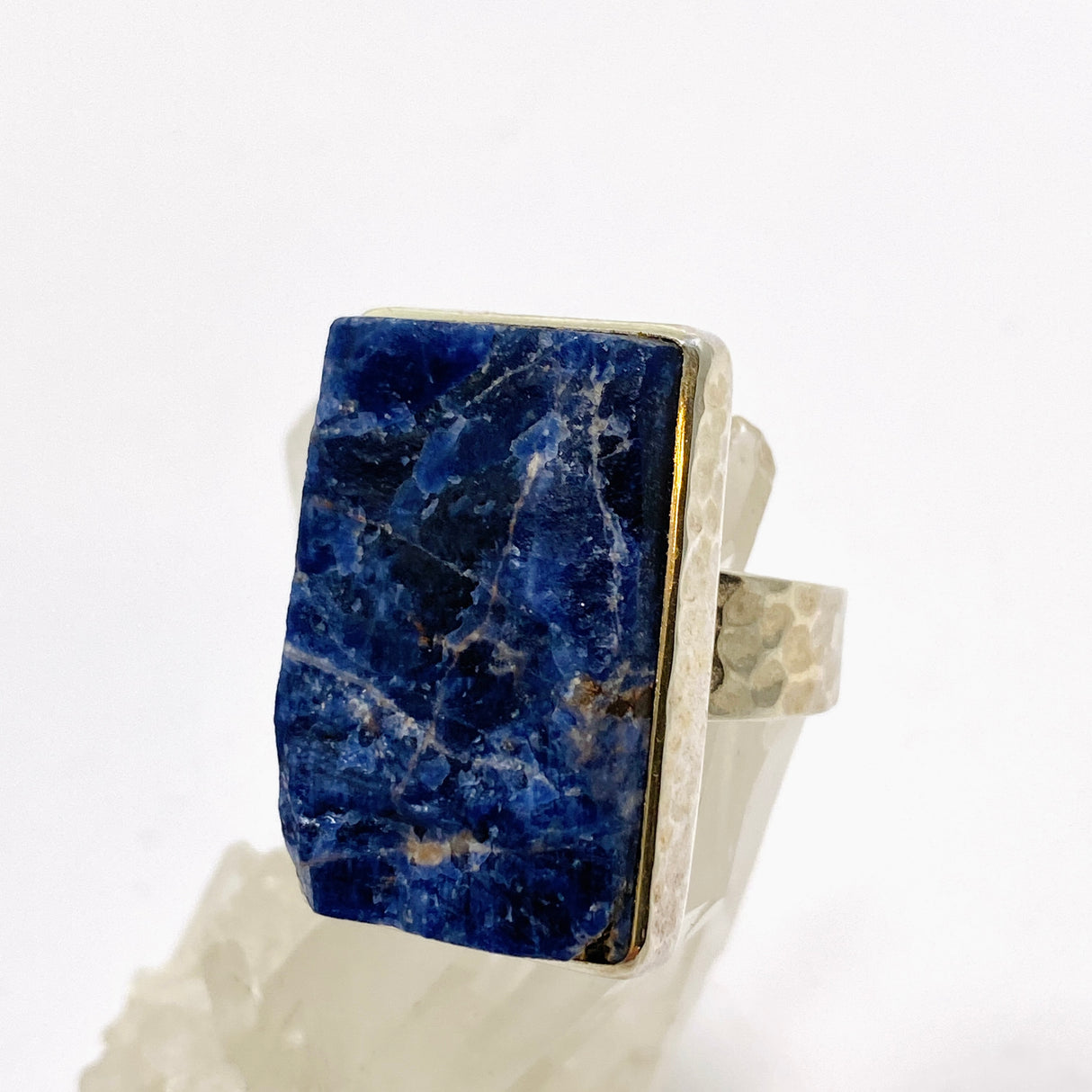 Sodalite Rectangular Raw Ring in a Hammered Setting Size 11 KRGJ3362