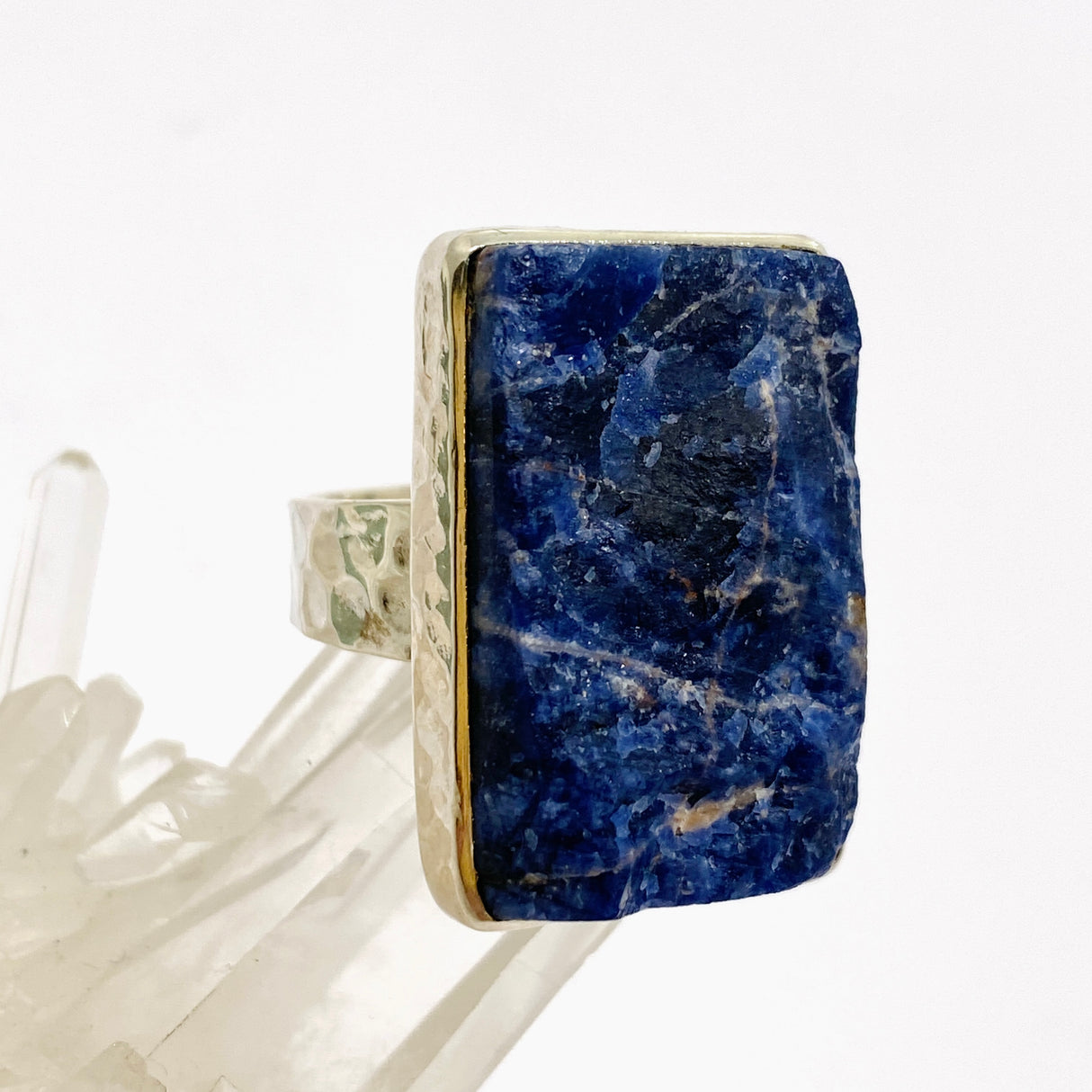 Sodalite Rectangular Raw Ring in a Hammered Setting Size 11 KRGJ3362