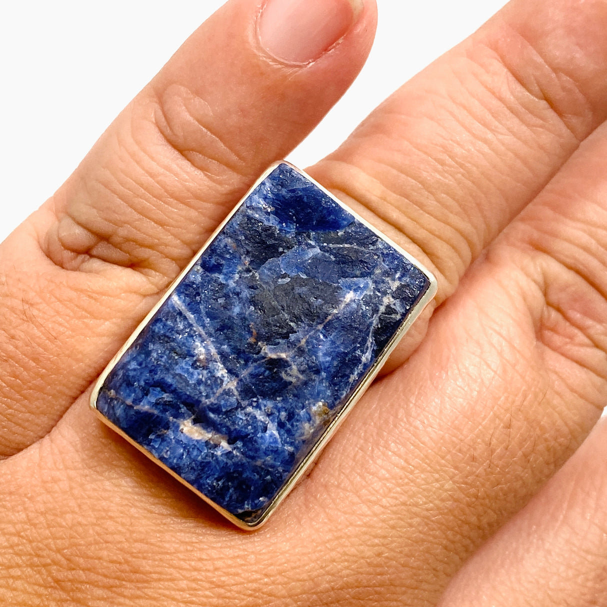 Sodalite Rectangular Raw Ring in a Hammered Setting Size 11 KRGJ3362
