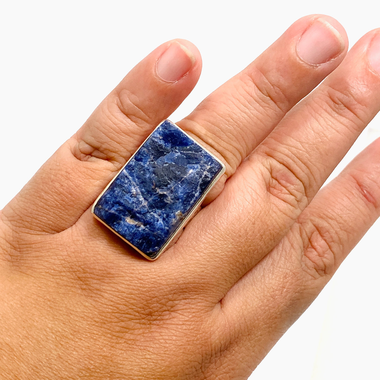 Sodalite Rectangular Raw Ring in a Hammered Setting Size 11 KRGJ3362