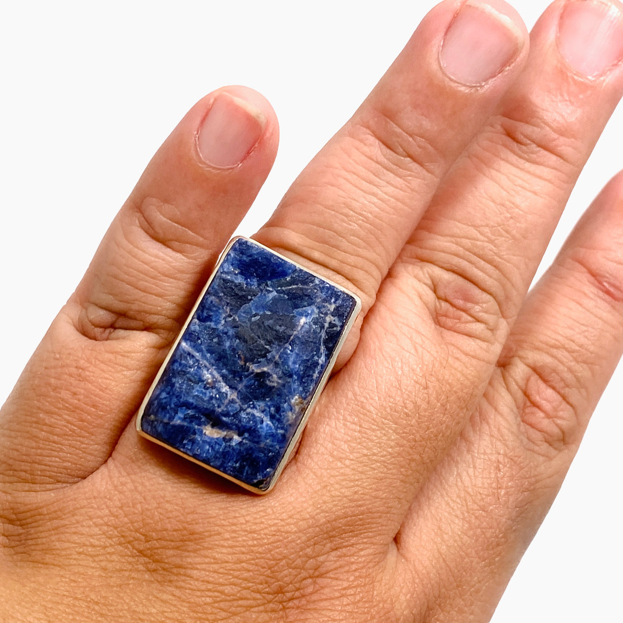 Sodalite Rectangular Raw Ring in a Hammered Setting Size 11 KRGJ3362