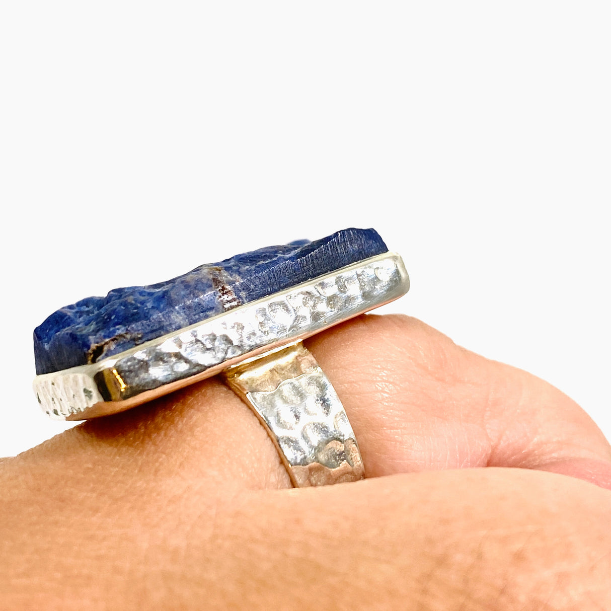 Sodalite Rectangular Raw Ring in a Hammered Setting Size 11 KRGJ3362