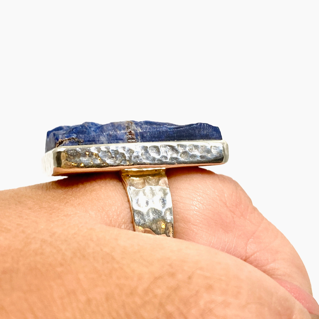 Sodalite Rectangular Raw Ring in a Hammered Setting Size 11 KRGJ3362