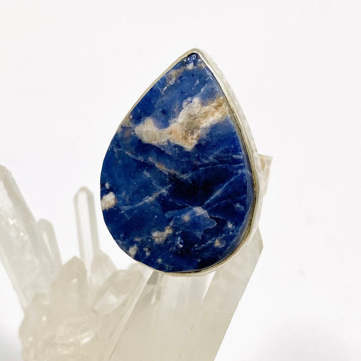Sodalite Teardrop Raw Ring in a Hammered Setting Size 8 KRGJ3364