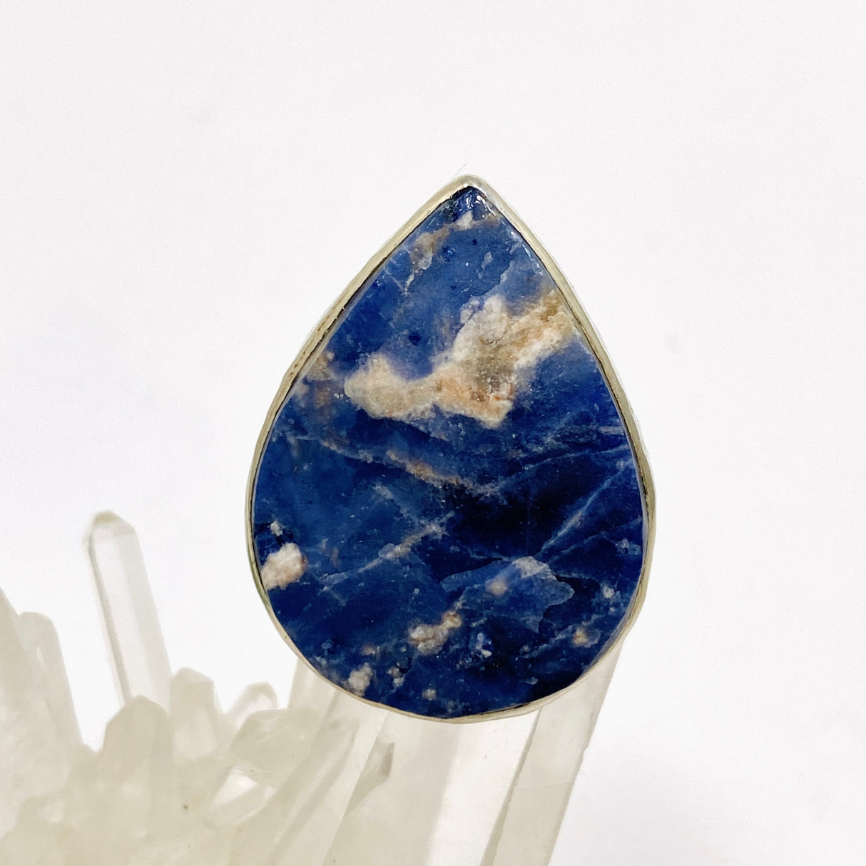 Sodalite Teardrop Raw Ring in a Hammered Setting Size 8 KRGJ3364