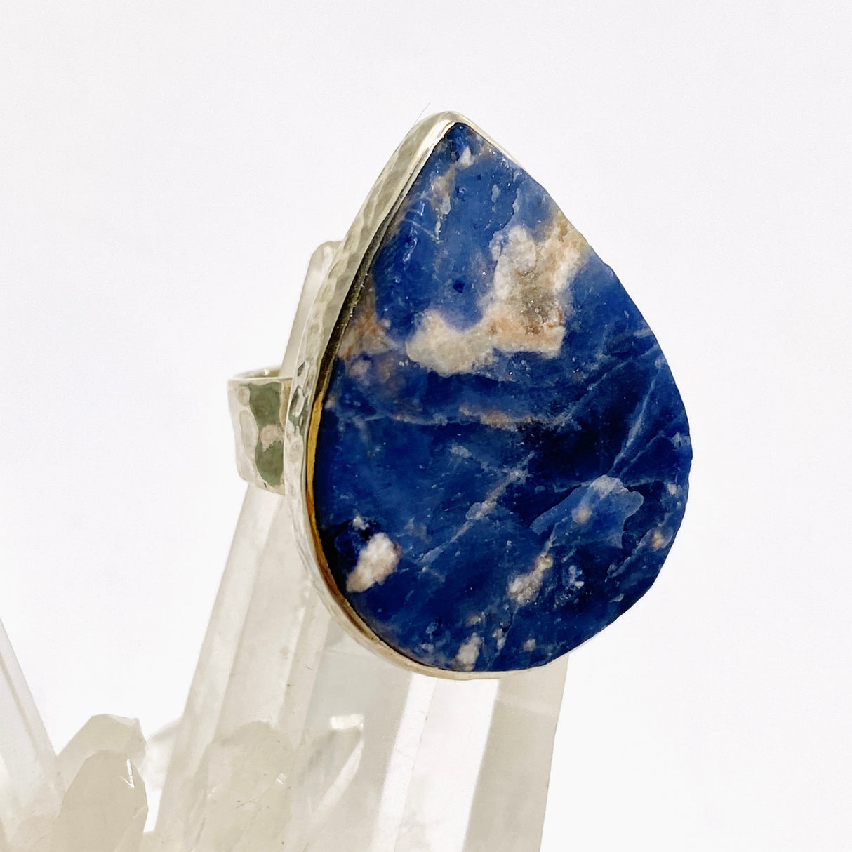 Sodalite Teardrop Raw Ring in a Hammered Setting Size 8 KRGJ3364