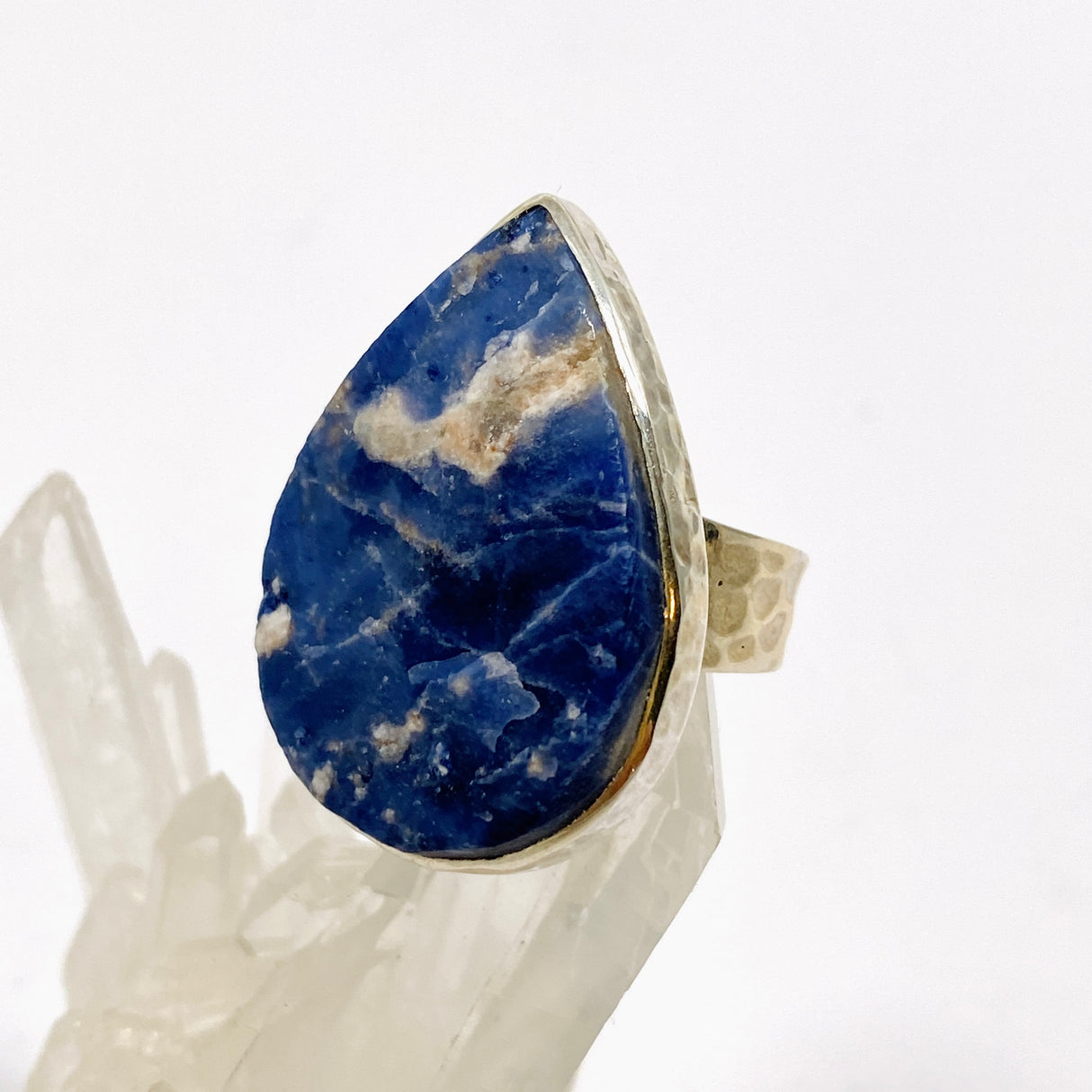 Sodalite Teardrop Raw Ring in a Hammered Setting Size 8 KRGJ3364