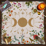 Square Altar Cloth - Moon and Flowers White 75.5x76x0.3mm - Nature's Magick