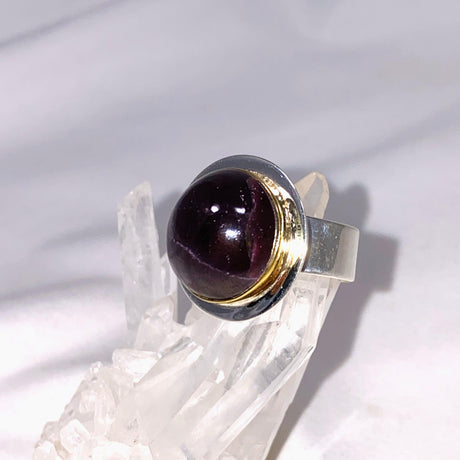 Star Garnet Round Ring with Brass Detailing Size 10 KRGJ3133 - Nature's Magick