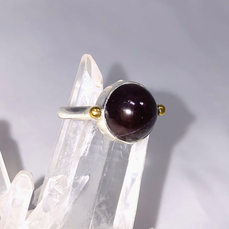 Star Garnet Round Ring with Brass Detailing Size 9 KRGJ3132 - Nature's Magick