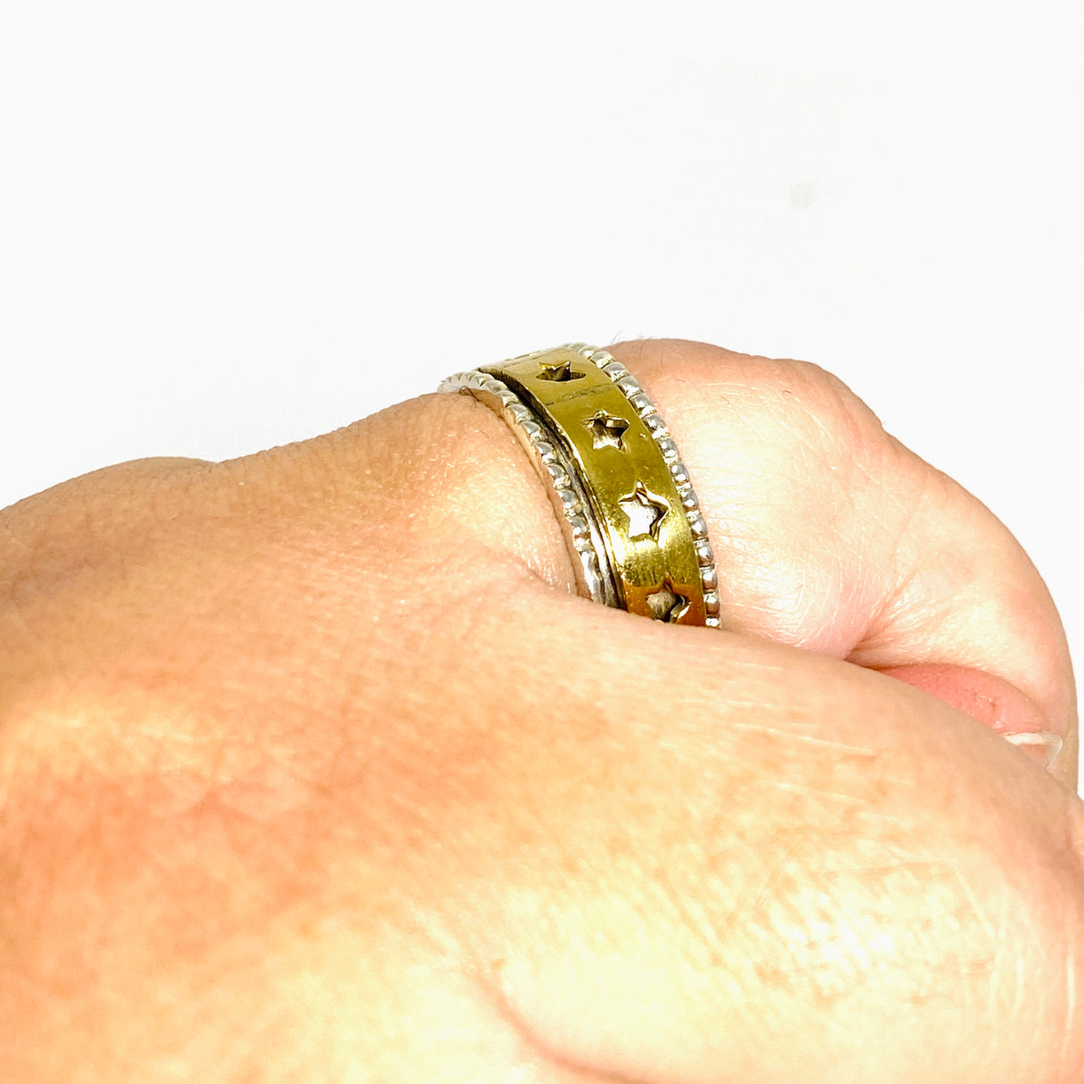 Star Sterling Silver and Brass Spinner Ring RG1043