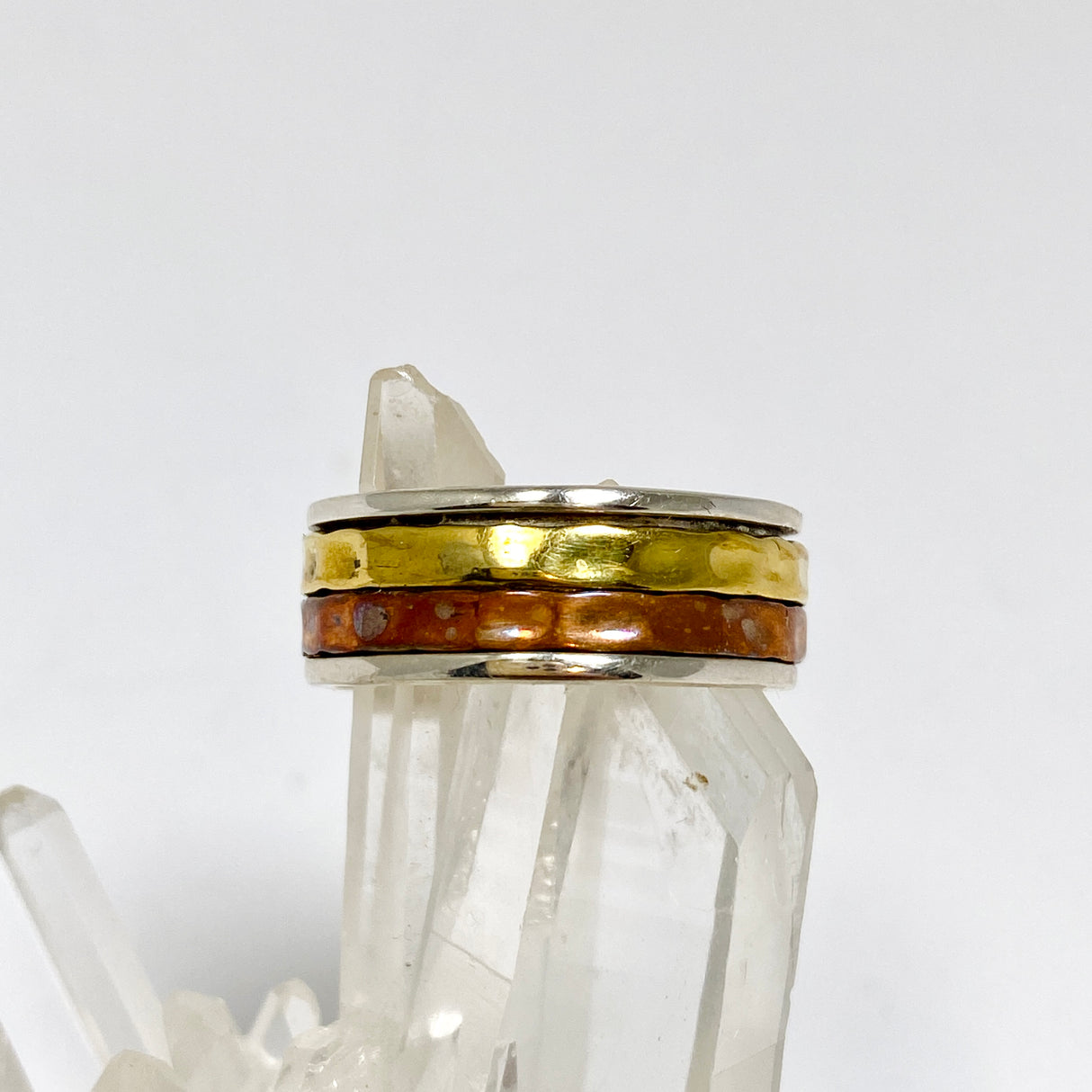 Sterling Silver, Brass and Copper Spinner Ring Size 9 RG1407-9