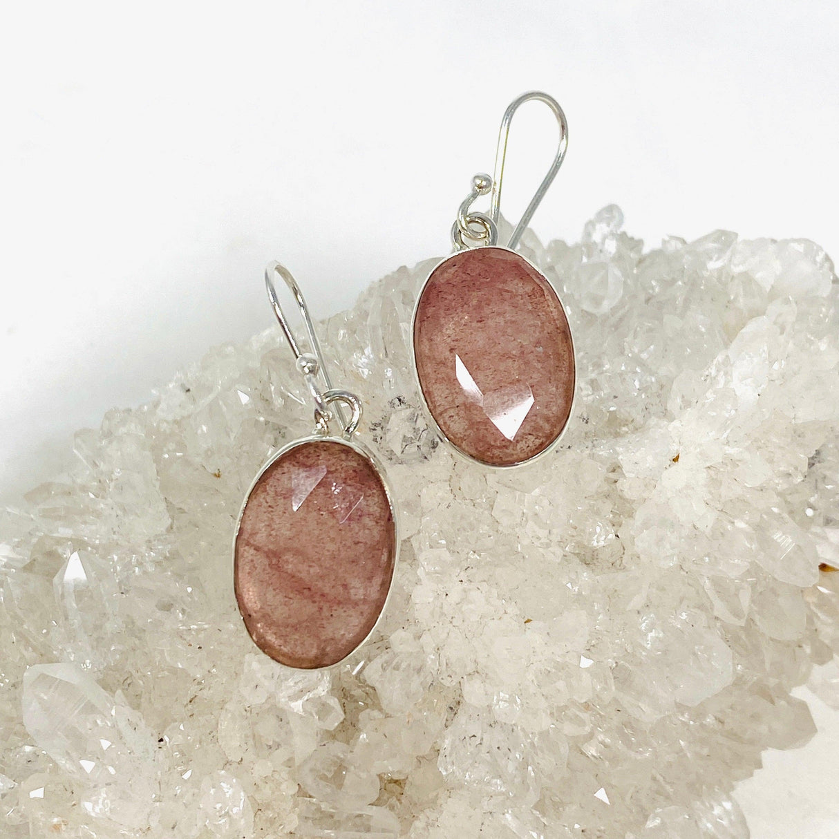 Strawberry Quartz faceted oval earrings KEGJ1385 - Nature's Magick