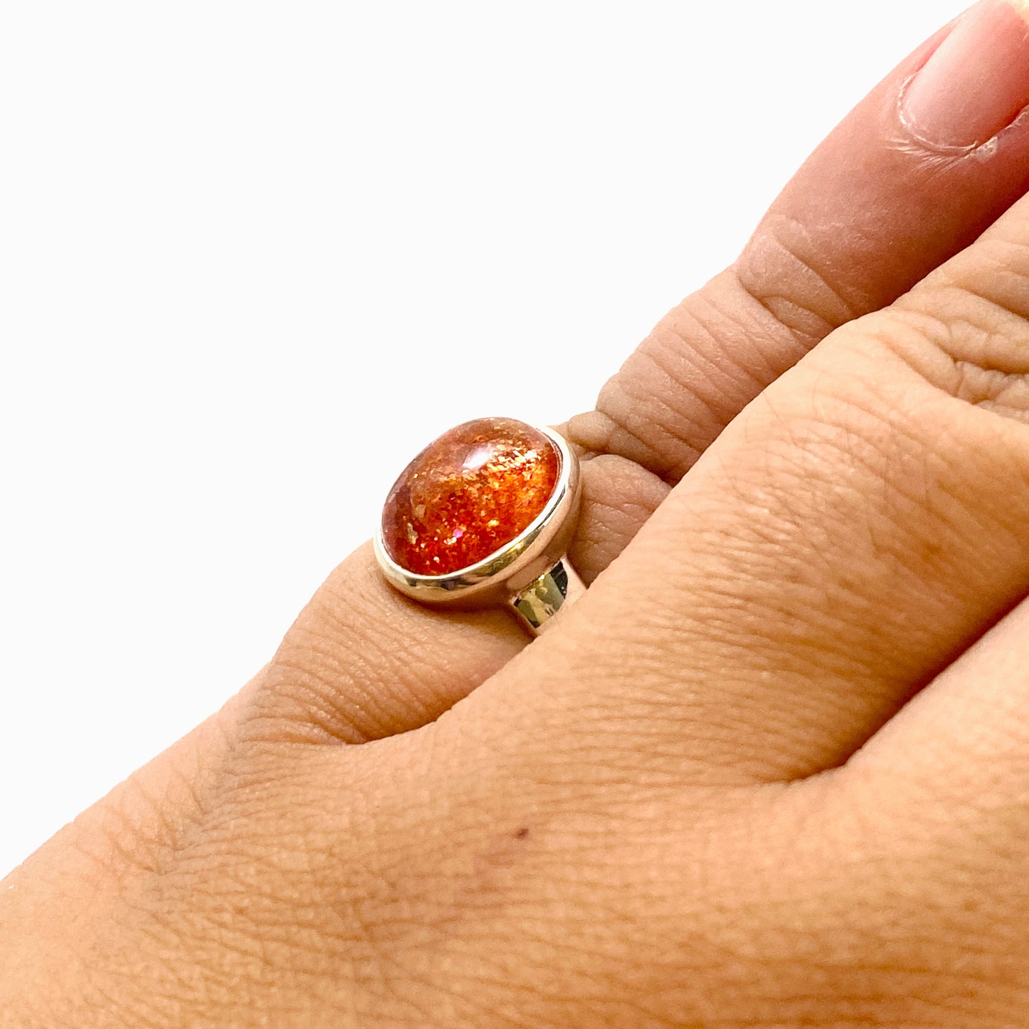 Sunstone Oval Cabochon Ring Size 7.5 PRGJ755