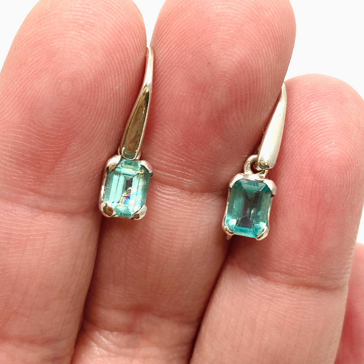 Teal Apatite Rectangular Faceted Earrings PEGJ208
