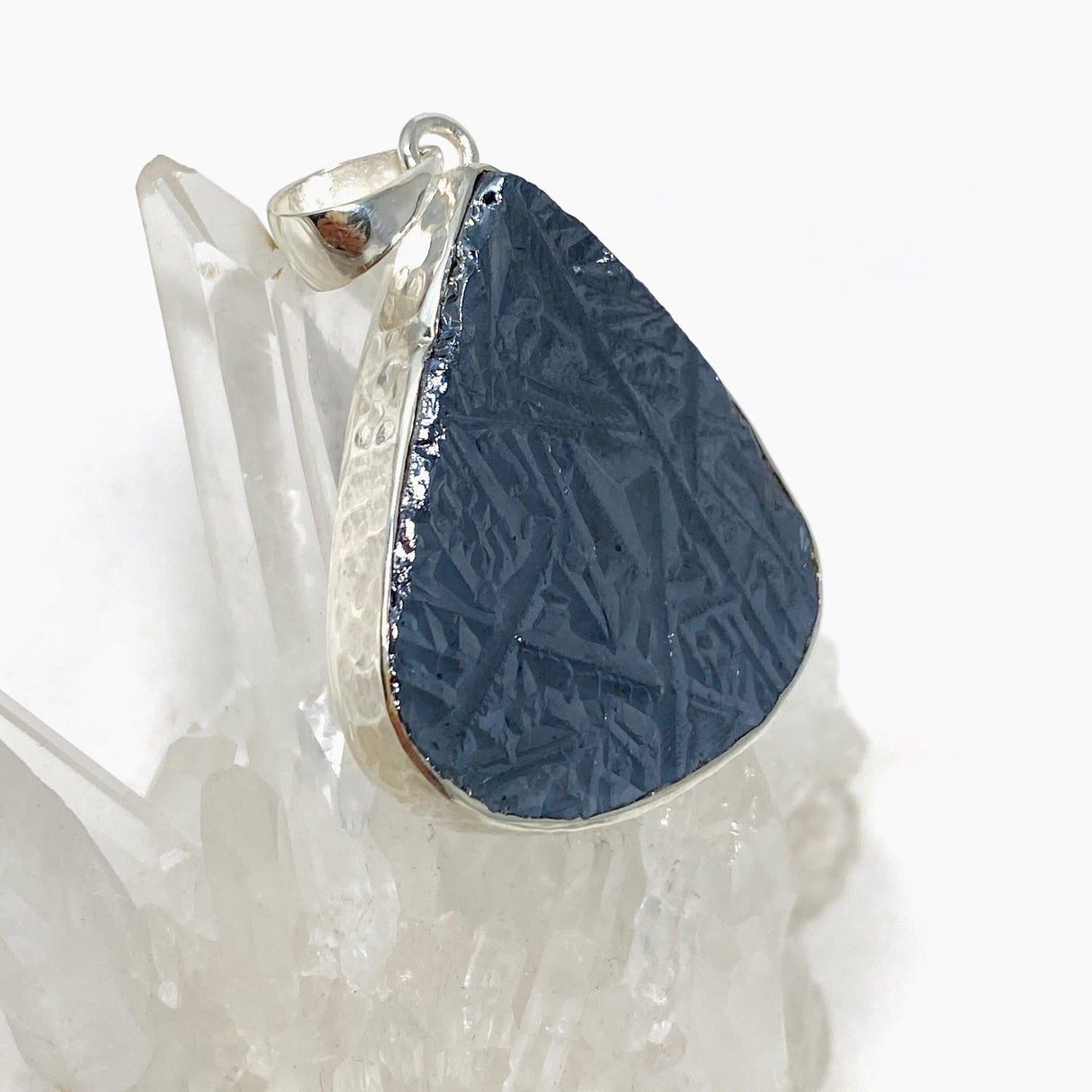 Terahertz (Silica) Raw Teardrop Pendant in a Hammered Setting KPGJ4537 - Nature's Magick