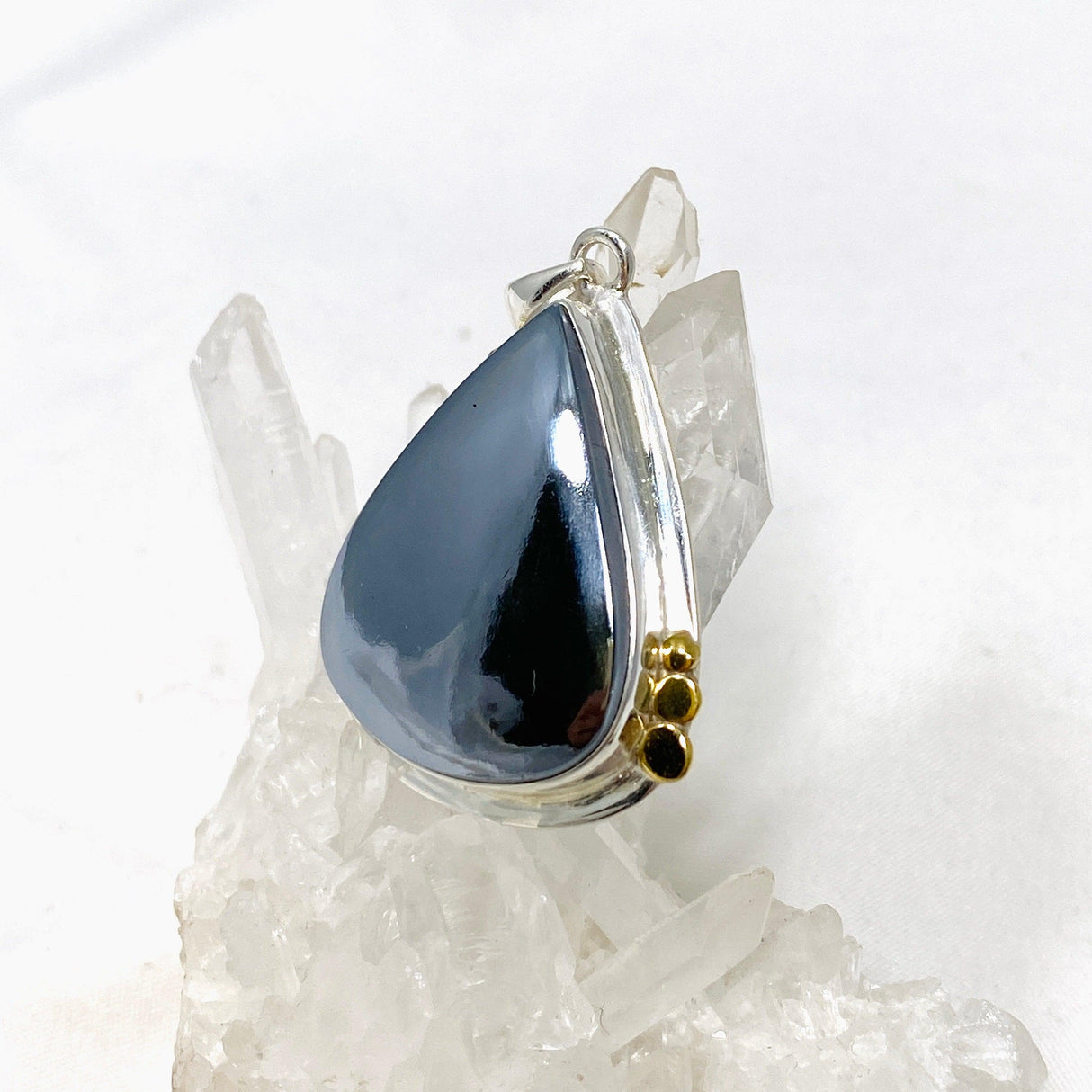 Terahertz (Silica) Teardrop Pendant with Brass Accents KPGJ4535 - Nature's Magick