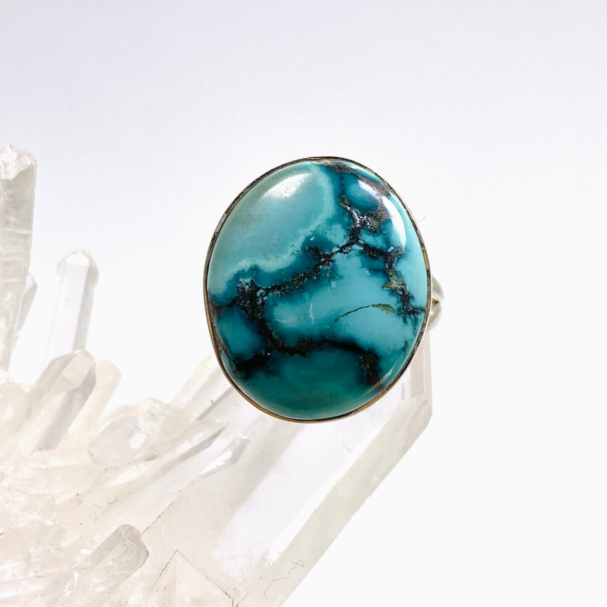 Tibetan Turquoise Oval Cabochon Split Band Ring Size 10 KRGJ3416