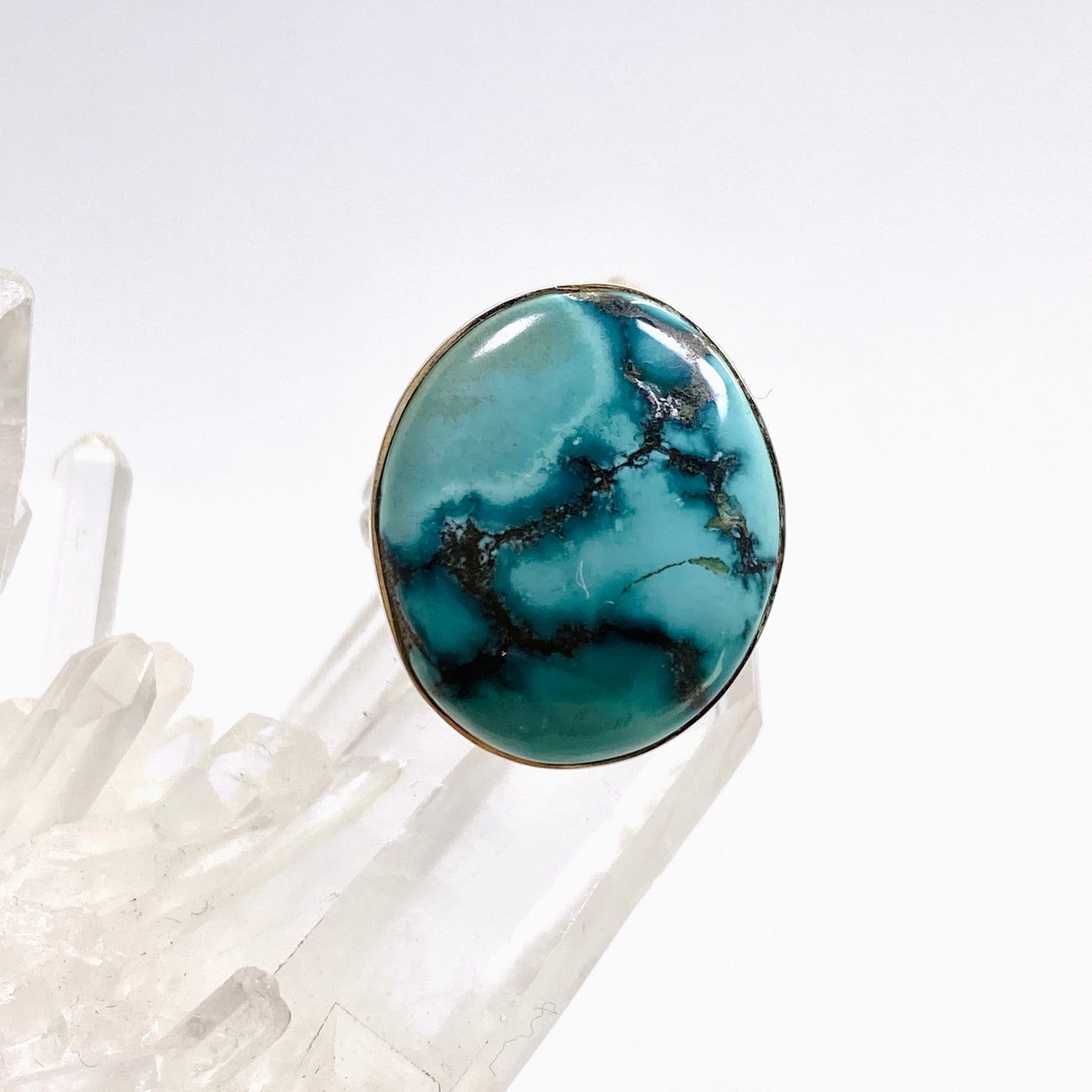 Tibetan Turquoise Oval Cabochon Split Band Ring Size 10 KRGJ3416