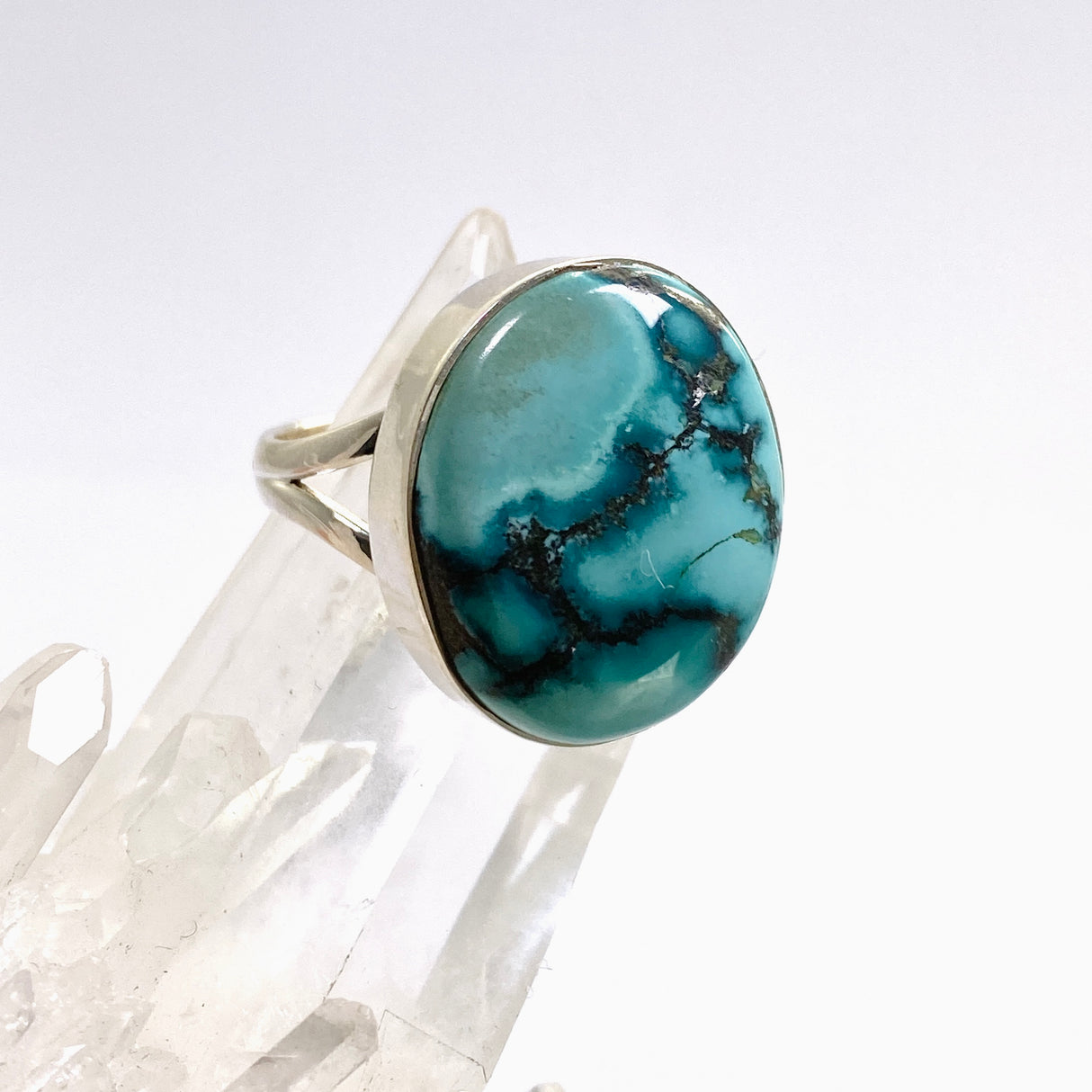 Tibetan Turquoise Oval Cabochon Split Band Ring Size 10 KRGJ3416