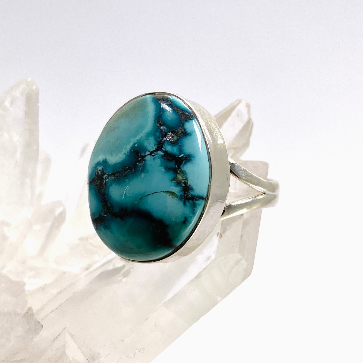 Tibetan Turquoise Oval Cabochon Split Band Ring Size 10 KRGJ3416