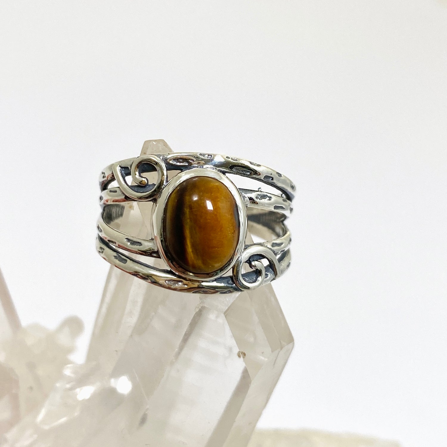 Tiger's Eye Oval Cabochon Ring in a Decorative Setting R4025