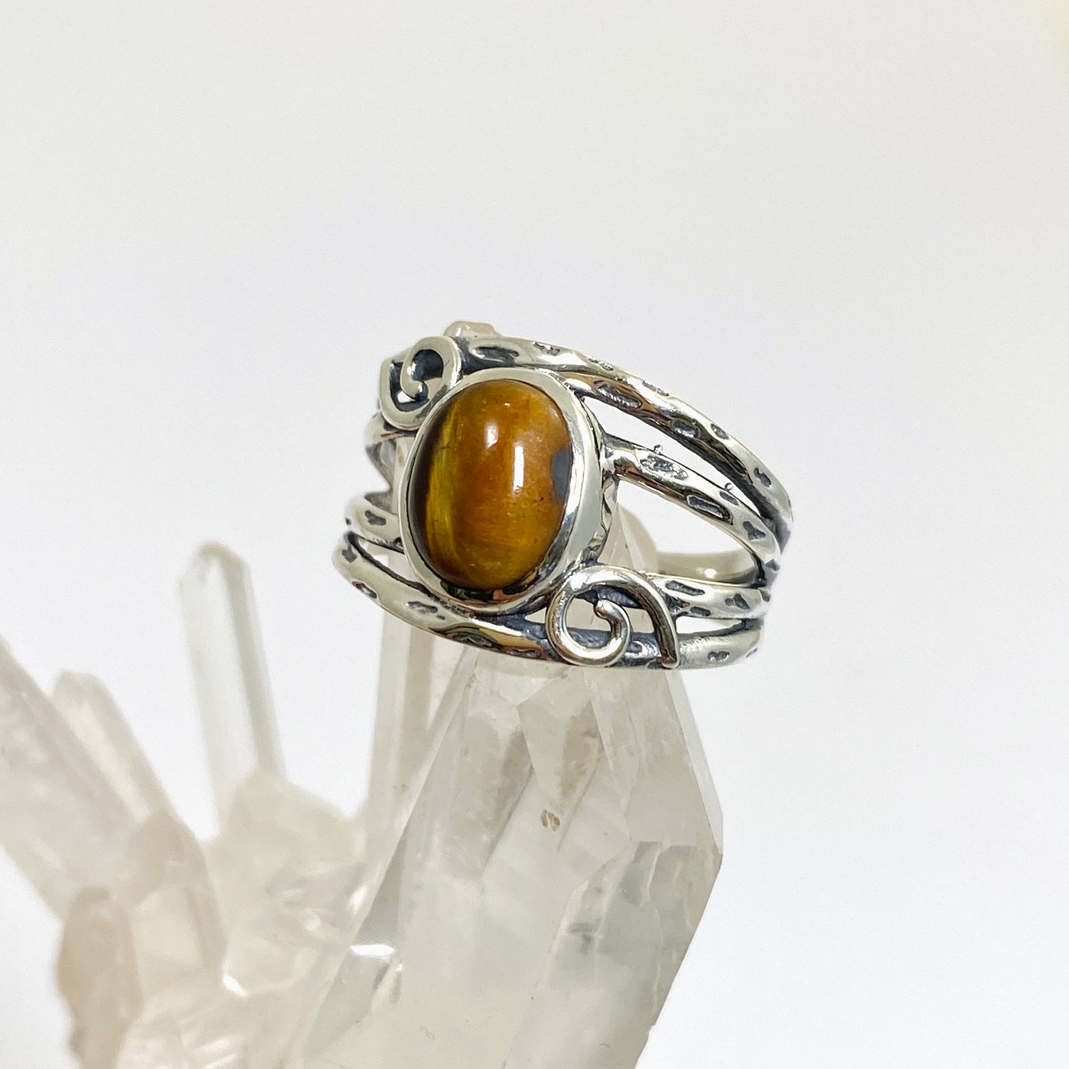Tiger's Eye Oval Cabochon Ring in a Decorative Setting R4025